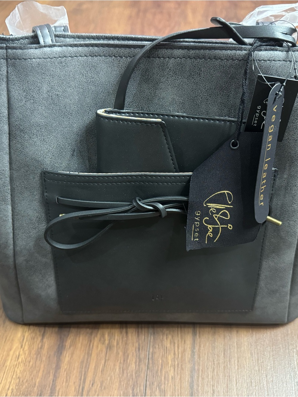 NWT ELLE & Jae Gray Black Large Tote Shoulder Bag J18011-GRY MSRP $98